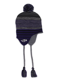 Pom Hat - Striped Design with Ear Flaps and Patch Logo
