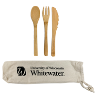 Bamboo Utensils with Imprinted Canvas Drawstring Bag