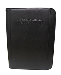Carolina Sewn Black Zippered Padfolio with UW-Whitewater debossed