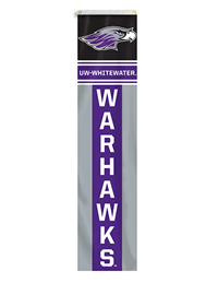 University Flag Banner Mascot over UW-Whitewater and Warhawks