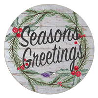 Sign - Seasons Greetings Circle Wood Sign with Mascot 20"