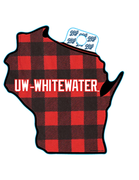 Sticker - Red & Black Plaid Wisconsin Shape with UW-Whitewater