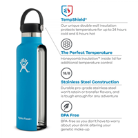 Hydro Flask - 21 oz Standard Mouth Water Bottle with Flex Cap - Black