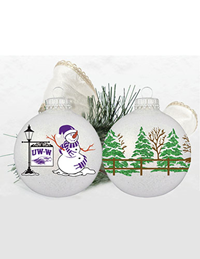 Ornament - Snowman and UW-W Sign with Glitter Trees and Glitter Inside