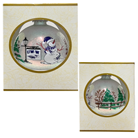 Image of Ornament - Snowman and UW-W Sign with Glitter Trees and Glitter Inside -  1