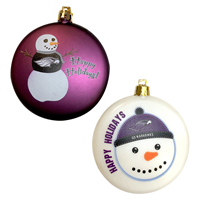 Ornament - 2 Pack Snowman Happy Holidays Purple and White Design