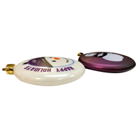 Ornament - 2 Pack Snowman Happy Holidays Purple and White Design