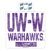 Image of Sticker - White UW-W over Warhawks with Mascot
