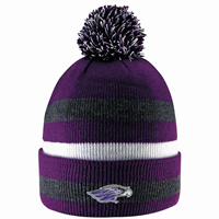 Pom Hat - Striped Design with Patch Logo