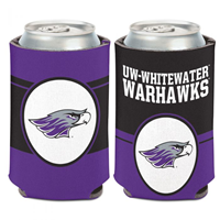 Koozie - 2 Sided Design Mascot in Circle and UW-Whitewater Warhawks over Mascot in Circle