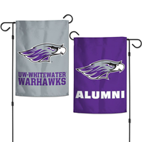 Garden Flag -  12" x 18" 2 Sided Mascot over Alumni and Mascot over UW-Whitewater Warhawks