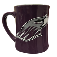 Image of Diner Mug - Mascot on front, Warhawks on gray inside, Warhawks down handle and Full Uni Logo on back -  1