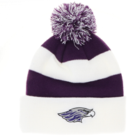 Pom Hat - Purple and White Stripe with Embroidered Mascot