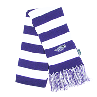 Scarf - Purple and White Striped Scarf with Embroidered Mascot