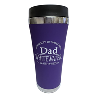 Tumbler - Purple with Univ of Wi arched over Dad Whitewater Warhawks