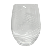 Wine Glass - 15 oz Swirl Cut Design with Etched Full Uni over Alumni