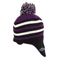 Toddler Pom Hat - Purple Stripe Design with Embroidered Mascot