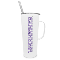 Tumbler with Handle - 20 oz Stainless Steel with Warhawks and Straw