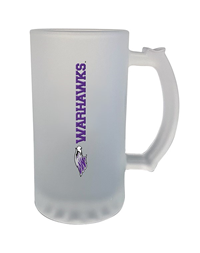 Frosted Glass - 16 oz glass with Mascot next to Warhawks