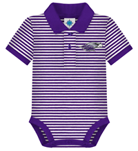 Creative Knitwewear Baby Striped Polo Bodysuit with Embroidered Patch Mascot