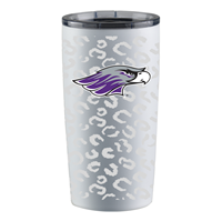 Tumbler - 20 oz Stainless Steel with Silver Glaze Leopard Print and Mascot