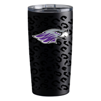 Tumbler - 20 oz Stainless Steel with Black Glaze Leopard Print and Mascot
