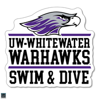 Decal - 3" Vinyl Mascot over UW-Whitewater Warhawks over Swim & Dive
