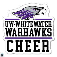 Decal - 3" Vinyl Mascot over UW-Whitewater Warhawks over Cheer