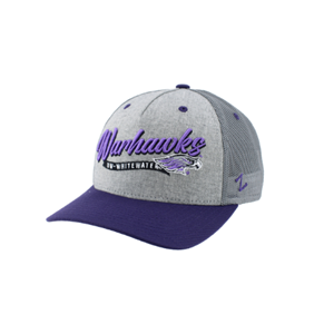 Image of Hat - Warhawks over UW-Whitewater in Banner next to Mascot