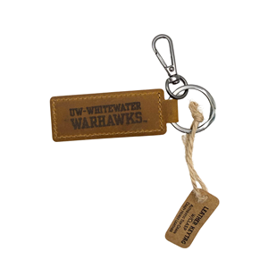 Key Chain - Brown Leather Key Chain with UW-Whitewater over Warhawks - main view
