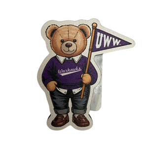 Magnet - Teddy Bear Holding a UWW Flag - main view