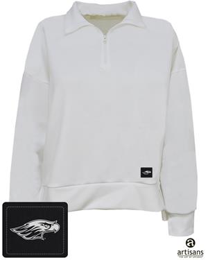 Image of Artisans - 1/4 Zip Cora Black with Mascot Head Patch -  white