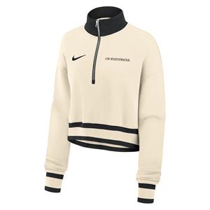 Image of Nike 1/4 Zip Cropped Embroidered UW-Whitewater -  cream
