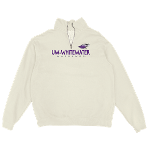 Blue 84 1/4 Zip Mascot in Corner with UW-Whitewater in Purple over Warhawks in Grey - main view