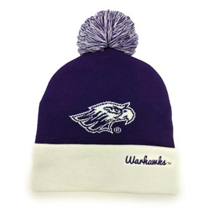 Beanie -The Game Purple and Cream with Mascot and Cursive Warhawks - main view