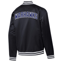 Image of Champion Shiny Black Bomber Jacket with Embroidered Mascot and Warhawks on Back -  1