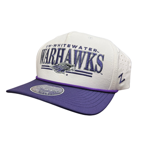 Hat - Zephyn White and Purple with UW-Whitewater over Warhawks over Mascot - main view