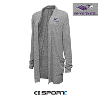 CI Sport Marble Gray Cardigan with Embroidered Mascot over UW-Whitewater and Front Pockets