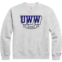 League Crewneck Sweatshirt with Chenille Patch UWW over Banner Warhawks 1868