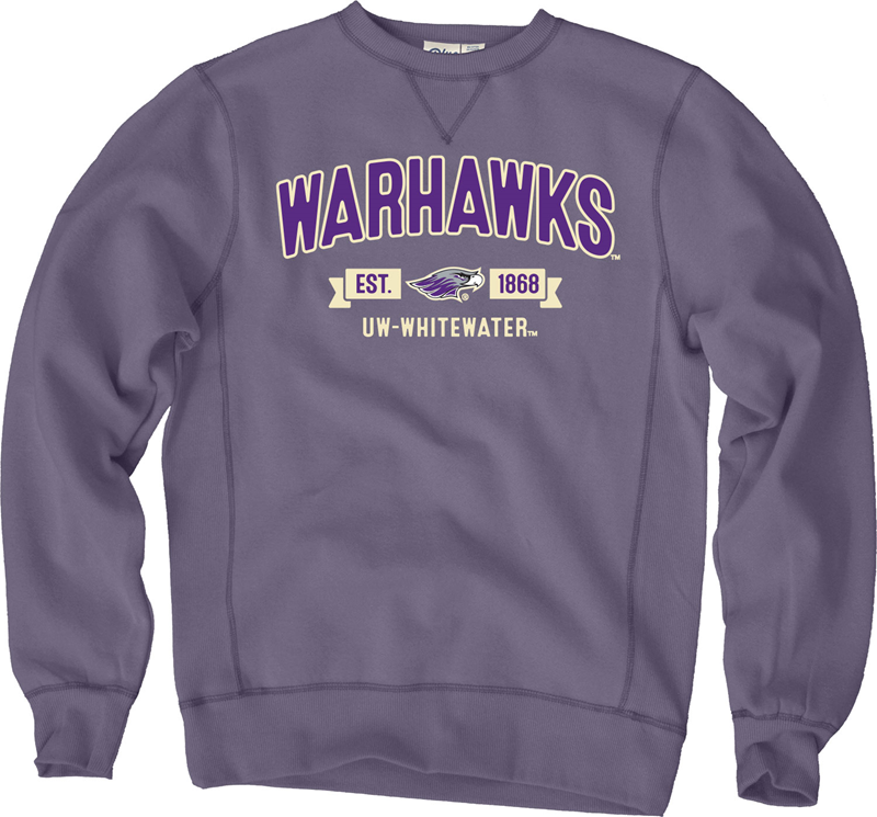 Blue 84 Crewneck Sweatshirt Sanded Fleece Warhawks over Mascot and UW Whitewater UW Whitewater Bookstore