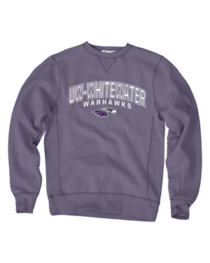 Image of Blue 84 Crewneck Sweatshirt with UW-Whitewater over Warhawks and Mascot Head