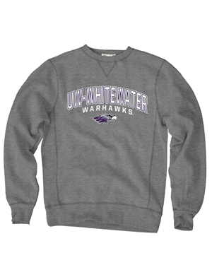 Blue 84 Crewneck Sweatshirt with UW-Whitewater over Warhawks and Mascot Head -  grey