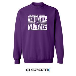 CI Sport Crewneck Sweatshirt Embroidered University of Wisconsin Whitewater over Mascot and Warhawks