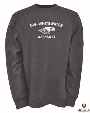 Image of Artisans Crewneck Sweatshirt with UW-Whitewater over Mascot Warhawks