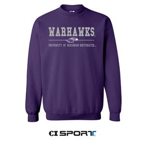 Image of CI Sport Crewneck Sweatshirt Embroidered Warhawks over Mascot over University of Wisconsin-Whitewater