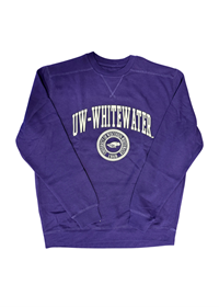 Image of Boxercraft Women's Crewneck Sweatshirt UW-Whitewater arched over Faux Seal -  purple