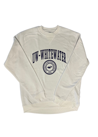 Image of Boxercraft Women's Crewneck Sweatshirt UW-Whitewater arched over Faux Seal -  white