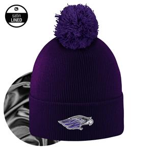 Image of Beanie - Satin Line Pom Pom Winter Hat Emb Mascot -  purple