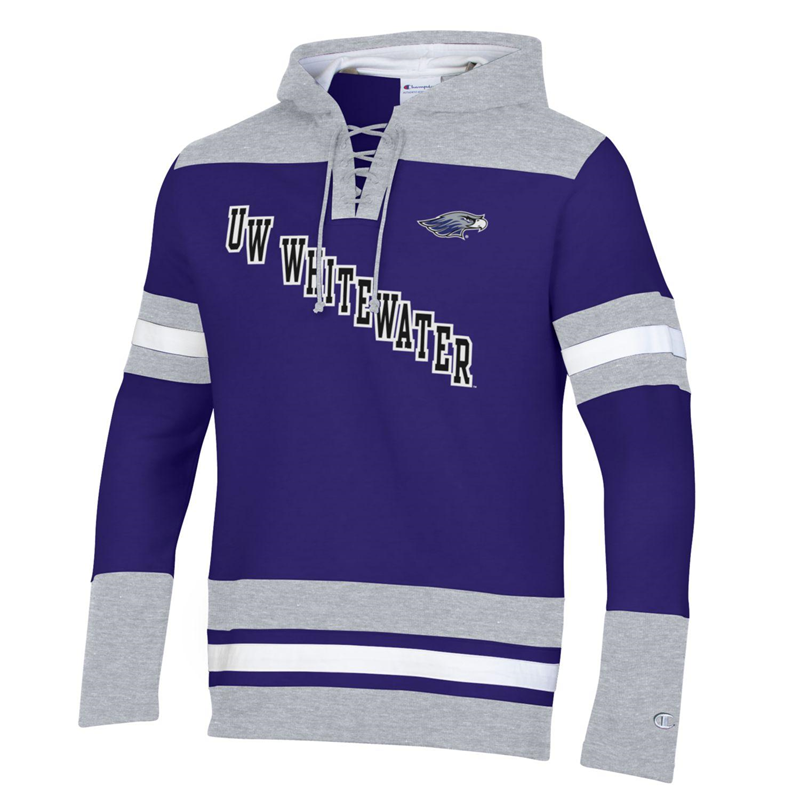 Champion Hockey Hooded Sweatshirt with Embroidered Mascot and Tackle Twill UW Whitewater (SKU 106685733)