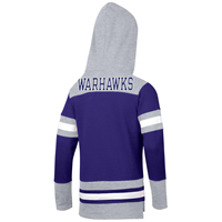 Champion Hooded Sweatshirt Hockey Design with Tackle Twill Lettering UW-Whitewater and Embroidered Mascot